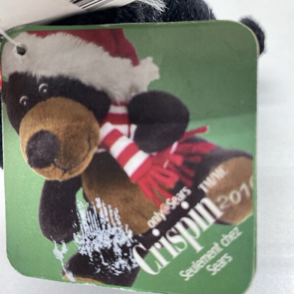 Sears Christmas Plush Beanbag Black Bear Santa Hat Striped Scarf 2010 Crispin - Picture 3 of 10